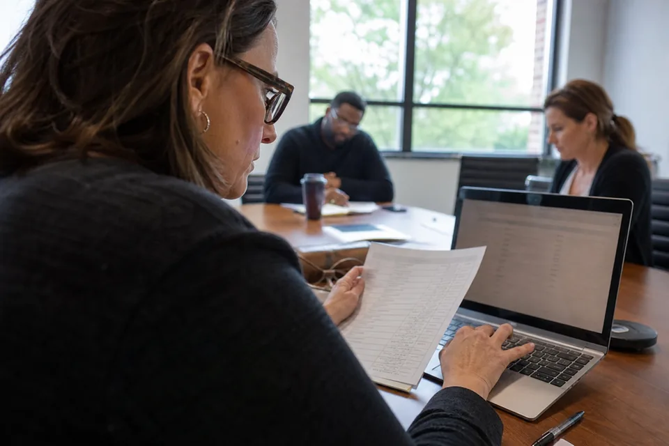 Operations manager reviewing team access settings on a laptop